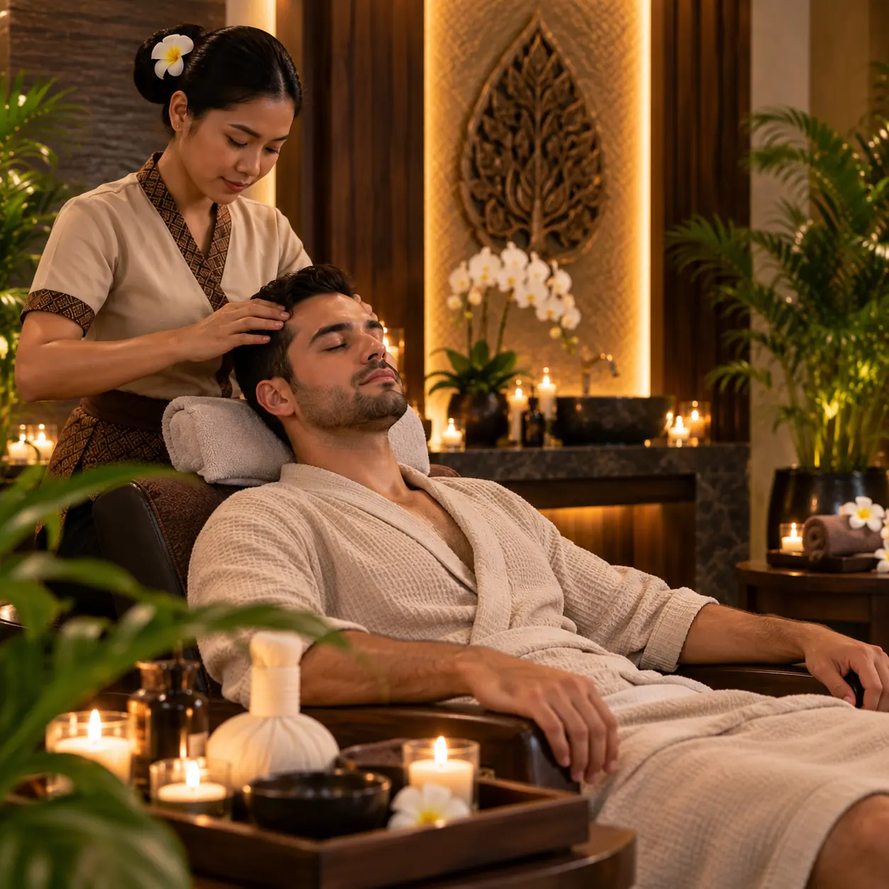 Head massage at Plus Star Spa, Arjan