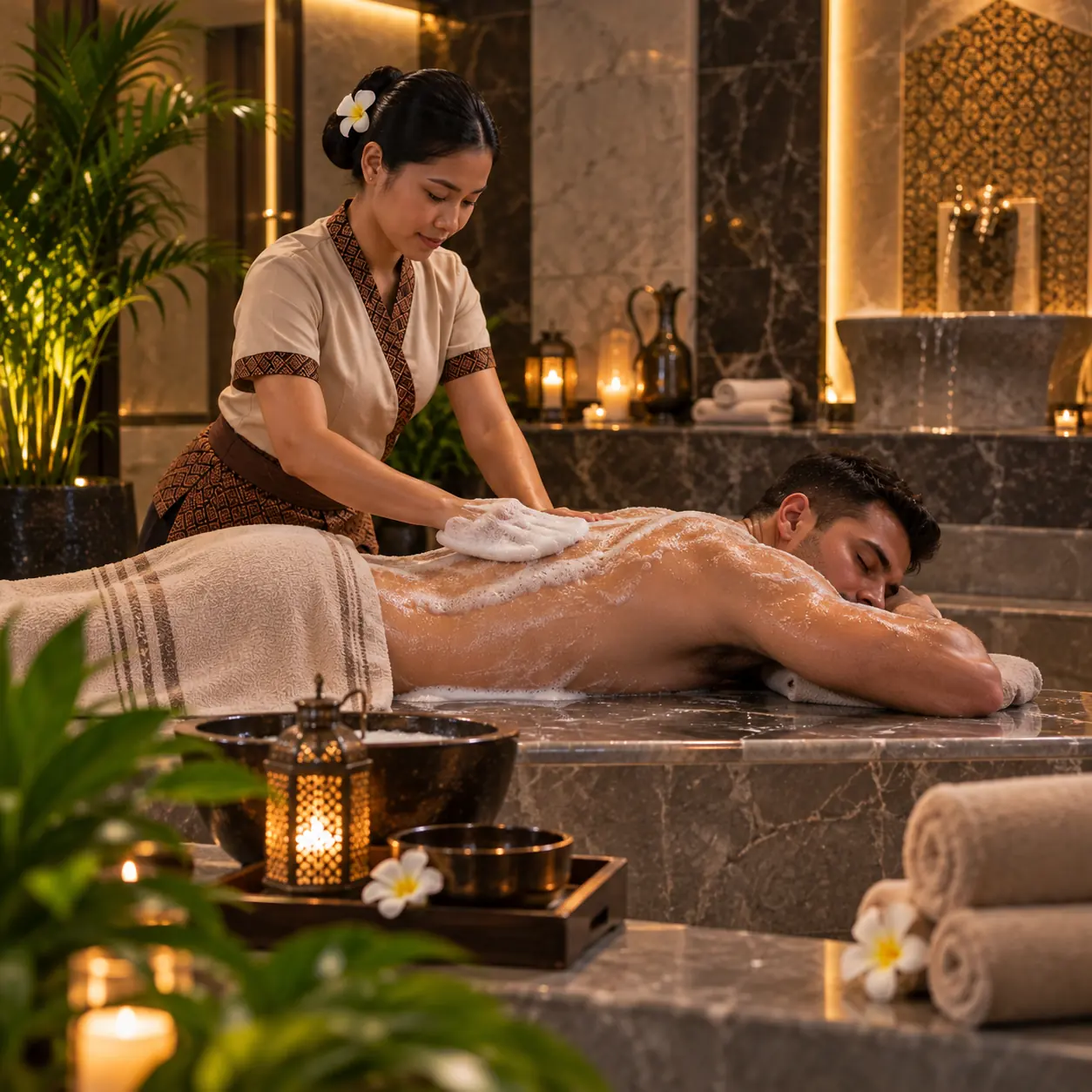 Moroccan bath scrub at Plus Star Spa, Arjan
